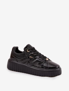 Dámske lakované tenisky na platforme - čierne Lee Cooper
