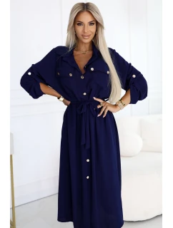 model 21208909 Midi košilka se zlatými knoflíky a vázáním ZELENÁ - numoco basic