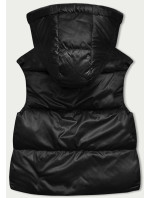 Krátka čierna dámska vesta s kapucňou (B8156-1)