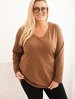 Dámske Plus veľkosť V-neck blúzka s dlhými rukávmi Brown