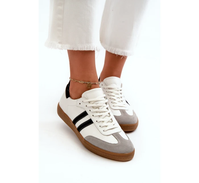 Zazoo N1068 Skórzane Niskie Sneakersy Damskie Białe