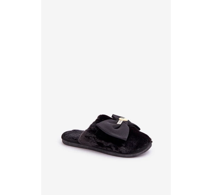 Kapcie Damskie Z Futerkiem I Kokardą Czarne Olfedi
