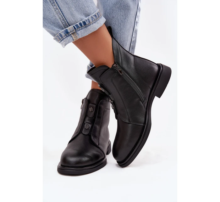 Skórzane Ocieplane Botki Damskie D&A MK52-026 Czarne