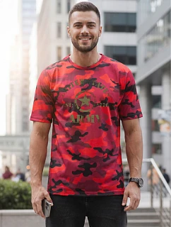 Pánske tričko s potlačou v kamuflážovom vzore, červené, FashionStreet NX2002R