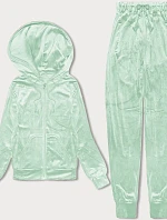 Dámska velúrová tepláková súprava s kapucňou na zips pistáciová (8C1176-39)