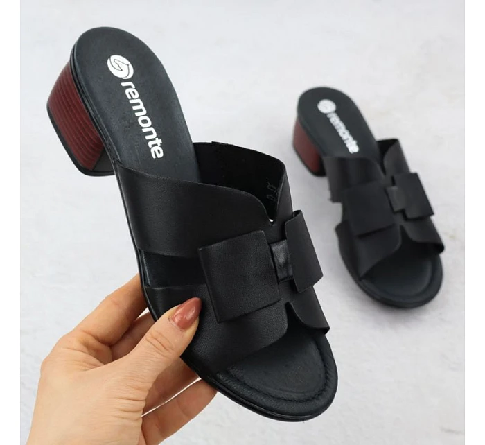 Dámske čierne kožené žabky Remonte R8759-01 Dámske čierne kožené žabky Remonte R8759-01