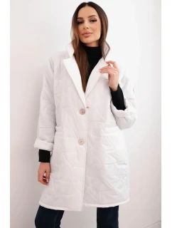 Dámská plus size prošívaná bunda s ozdobnými knoflíky a límcem bílá