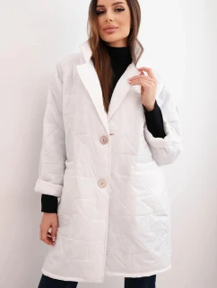 Dámská plus size prošívaná bunda s ozdobnými knoflíky a límcem bílá