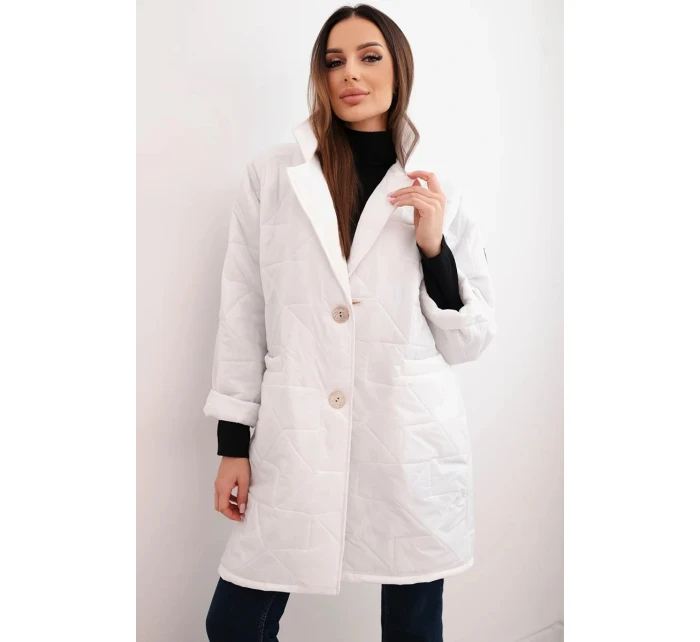 Dámská plus size prošívaná bunda s ozdobnými knoflíky a límcem bílá