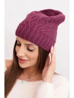 Dámská zimní čepice z vlny s ozdobným  tmavě fialová model 21866354 - K-Fashion