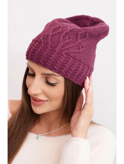 Dámská zimní čepice z vlny s ozdobným  tmavě fialová model 21866354 - K-Fashion