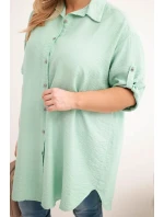 Dámská košile Plus Size z viskózy s delší zadní částí tmavě mátová