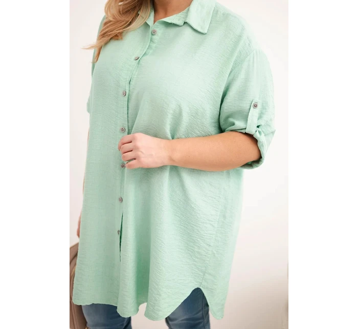 Dámská košile Plus Size z viskózy s delší zadní částí tmavě mátová