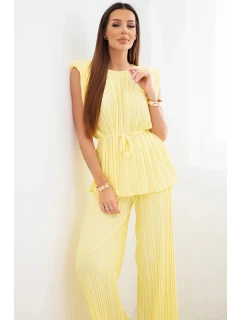 Dámský viskózový komplet s blůzou a širokými kalhotami žlutý model 22025246 - K-Fashion