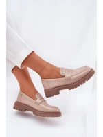 Mokasyny Damskie Lakierowane Ze Zdobieniem Beżowe Nallae