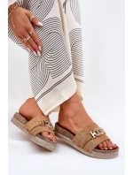 Klapki Damskie Ze Złotym Detalem Na Platformie Z Brokatem Camel Eanes Klapki Damskie Ze Złotym Detalem Na Platformie Z Brokatem Camel Eanes