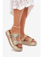 Zdobione Klapki Damskie Na Platformie Złote Jestella Zdobione Klapki Damskie Na Platformie Złote Jestella