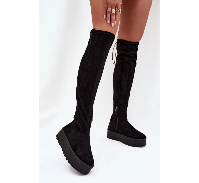 Kozaki Damskie Na Platformie Za Kolano Big Star SS274264 Czarne