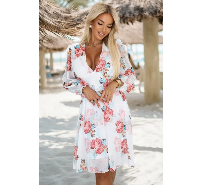 388-3 FRANCES šifónové obálkové šaty s dlhým rukávom - MALVES