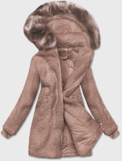 Béžová dámska bunda "baránok" s kapucňou (H-1030-22)