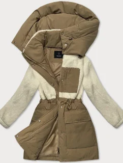 Béžovo-ecru prechodná bunda z rôznych lepených materiálov (WD2351)