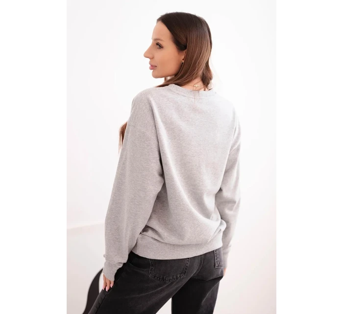 Dámska mikina z elastického bavlneného materiálu basic s okrúhlym výstrihom sivá