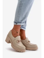 Zazoo 20175 Półbuty Damskie Na Słupku Skóra Naturalna Jasnobeżowe
