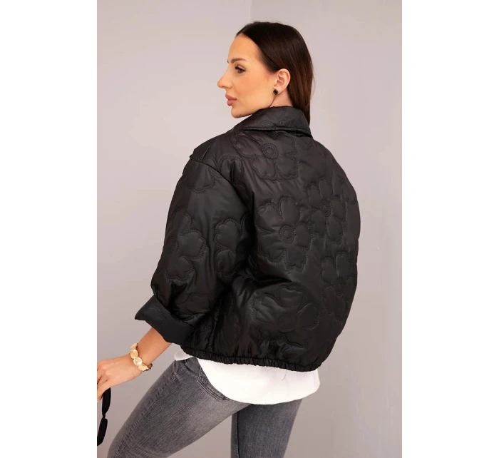 Dámská jarní prošívaná bunda s květinovým vzorem černá