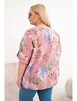 Dámská bavlněná halenka Plus Size s krátkým rukávem a květinovým vzorem tmavě růžová Dámská bavlněná halenka Plus Size s krátkým rukávem a květinovým vzorem tmavě růžová
