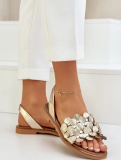 Kožené sandály na plochém podpatku model 21684068 zlaté - Zazoo