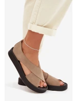 Dámské sandály model 22027703 z přírodního semiše Béžové - Zazoo