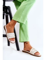 Dámské kožené pantofle s zdobením bílým Brien Dámské kožené pantofle s zdobením bílým Brien