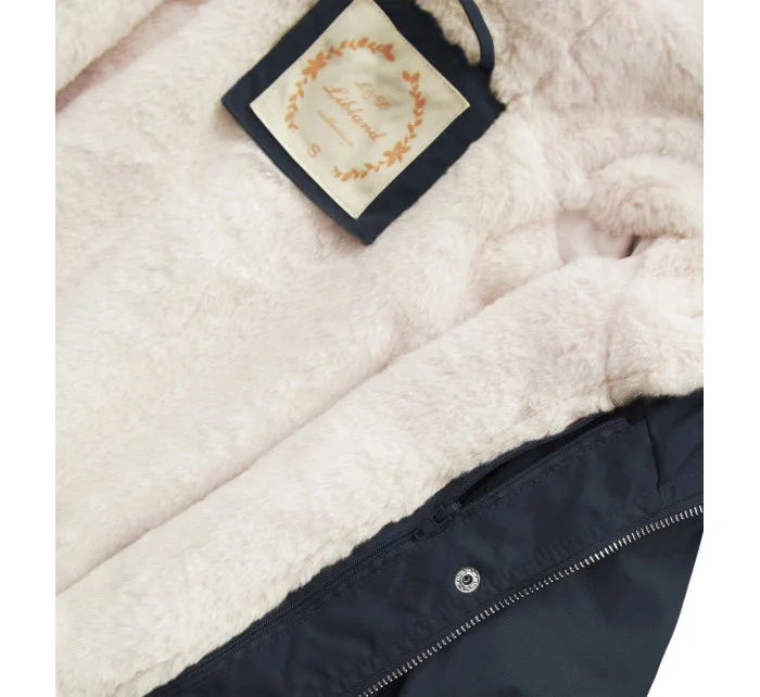 Tmavě modrá dámská zimní bunda parka s kapucí a odepínací kožešinovou podšívkou model 21242084 - Libland