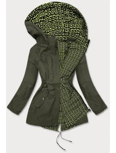 Khaki-limetková dámska bunda parka 2 v 1 (W702)