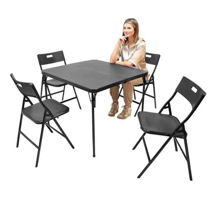 Stôl na stolovanie KOMPAKTNÝ STÔL 86,5x86,5x71 cm a 4 sedadlá ČIERNA