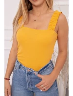 Halenka bez ramínek s volánky v hořčicové barvě Halenka bez ramínek s volánky v hořčicové barvě