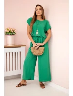 Viskózový set plisovaná blúzka + nohavice zelená Viskózový set plisovaná blúzka + nohavice zelená
