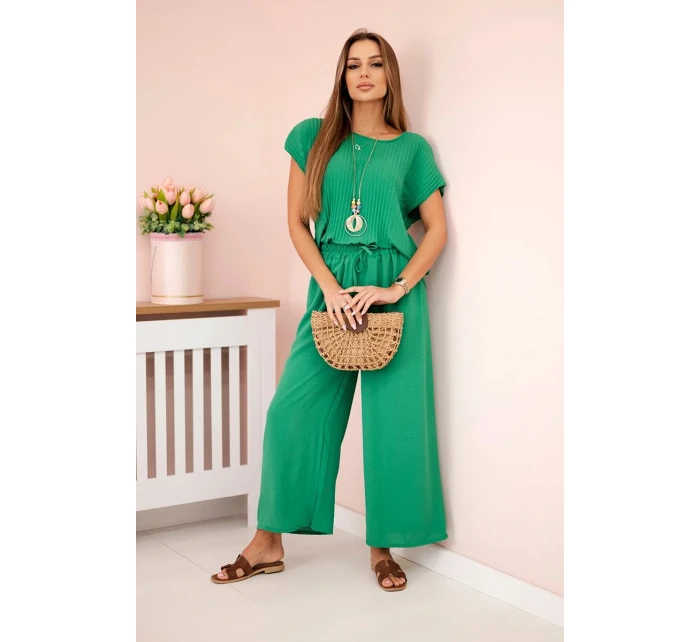 Viskózový set plisovaná blúzka + nohavice zelená Viskózový set plisovaná blúzka + nohavice zelená