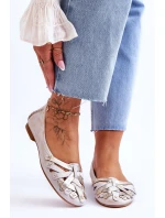 Dámské Kožené Baleríny model 21620670 Béžová a zlatá - Maciejka