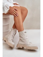 Zateplené boty pro ženy na zip z eko kůže světle béžové model 21670042 - Boto