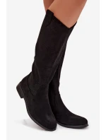 Dámské kozačky s vzorem na nízkém podpatku  Černé model 22031878 - S.Barski