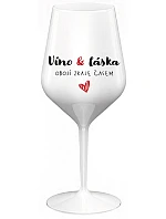 VÍNO A LÁSKA: OBOJA CHÝBA V ČASE - biely nerozbitný pohár na víno 470 ml