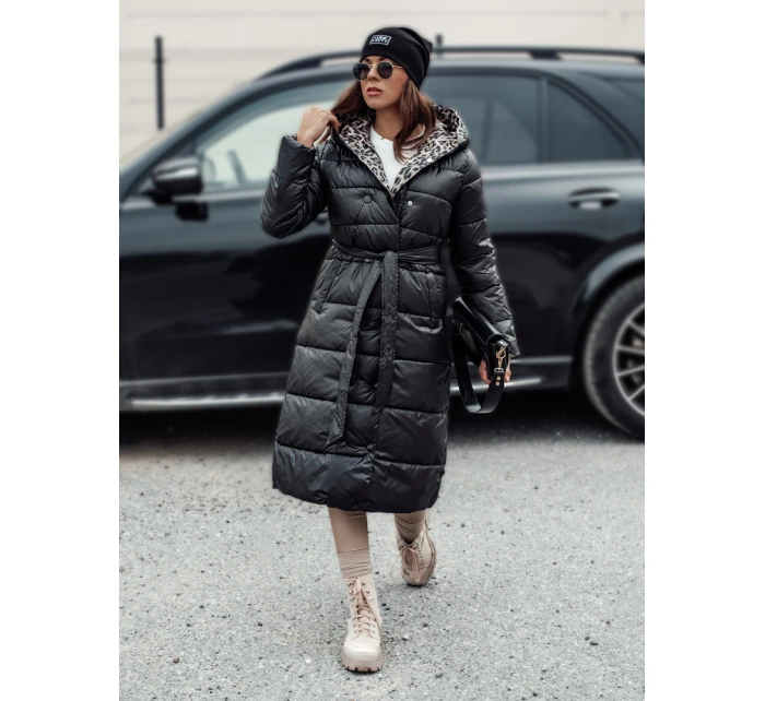 Dámska dlhá prešívaná bunda VELVETTI s kapucňou obojstranná čierna FashionStreet TY4654