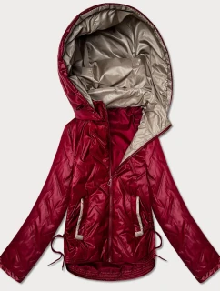 Lekko ocieplana krótka kurtka damska z kapturem Goodlookin ciemny czerwony (B8595-27)