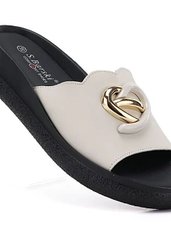 Dámske kožené žabky na platforme béžovej farby S.Barski KV61-6046