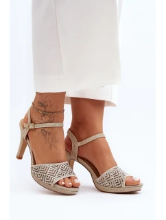 Zdobione Sandały Na Obcasie D&A MR1038-44 Złote