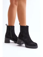 Eko Zamszowe Damskie Botki Na Słupku Ocieplane Czarne Meriluna