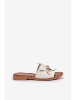 Klapki Z Ozdobą Skóra Naturalna Zazoo 3667 Białe Klapki Z Ozdobą Skóra Naturalna Zazoo 3667 Białe