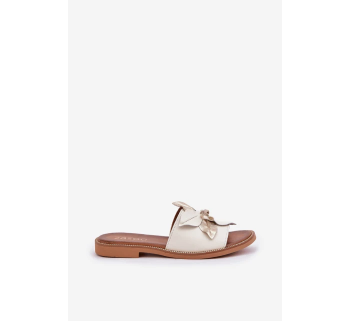 Klapki Z Ozdobą Skóra Naturalna Zazoo 3667 Białe Klapki Z Ozdobą Skóra Naturalna Zazoo 3667 Białe