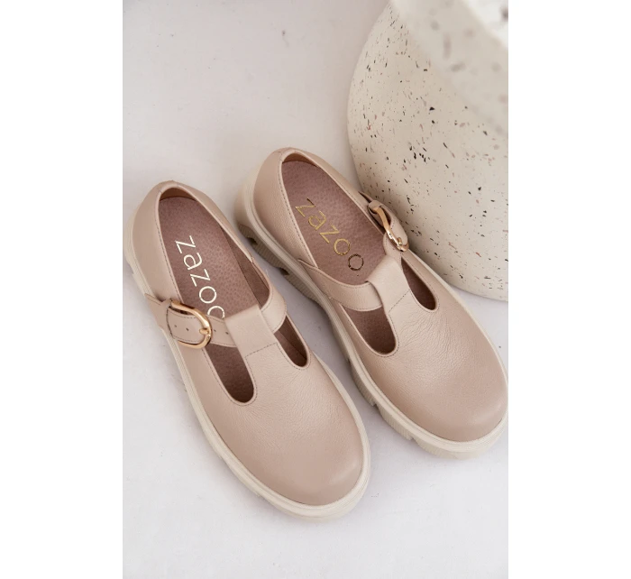 Kožené Polobotky S Přezkou model 21683956 Béžové - Zazoo
